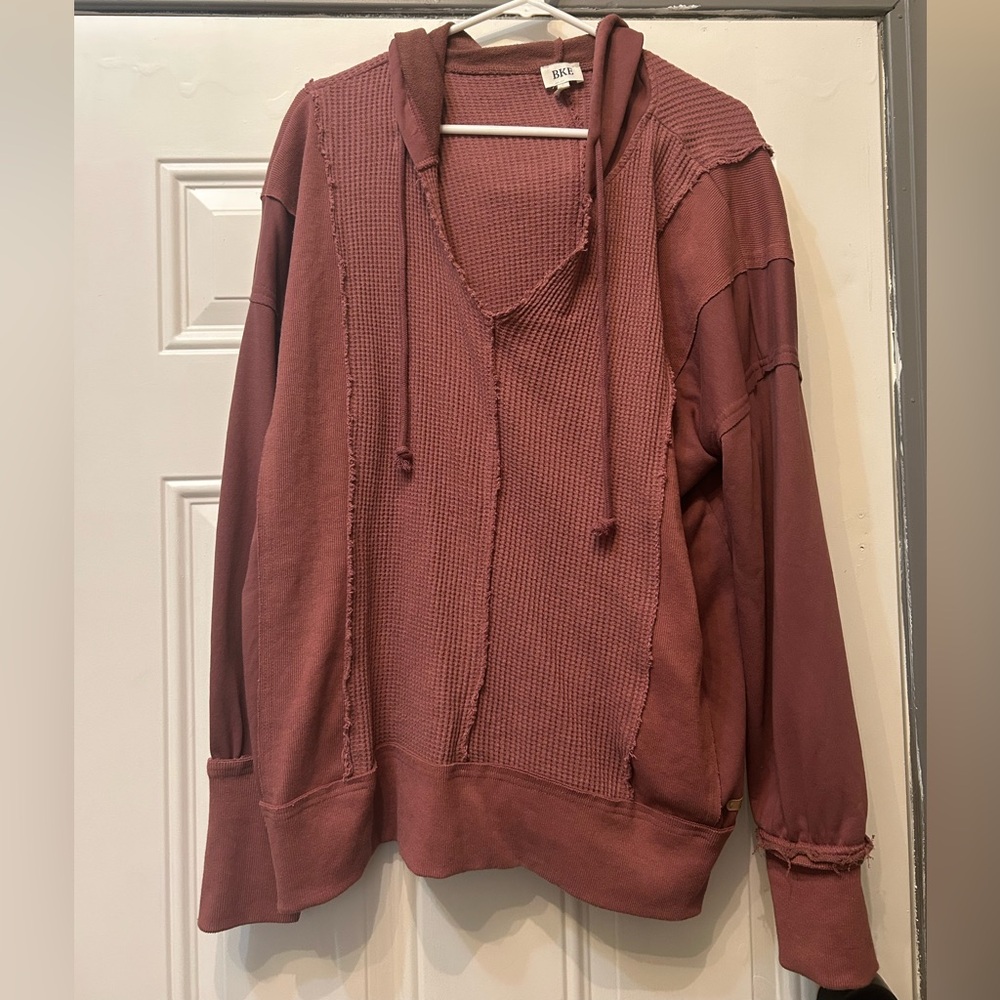 BKE Pink Waffle Knit Textured Hoodie